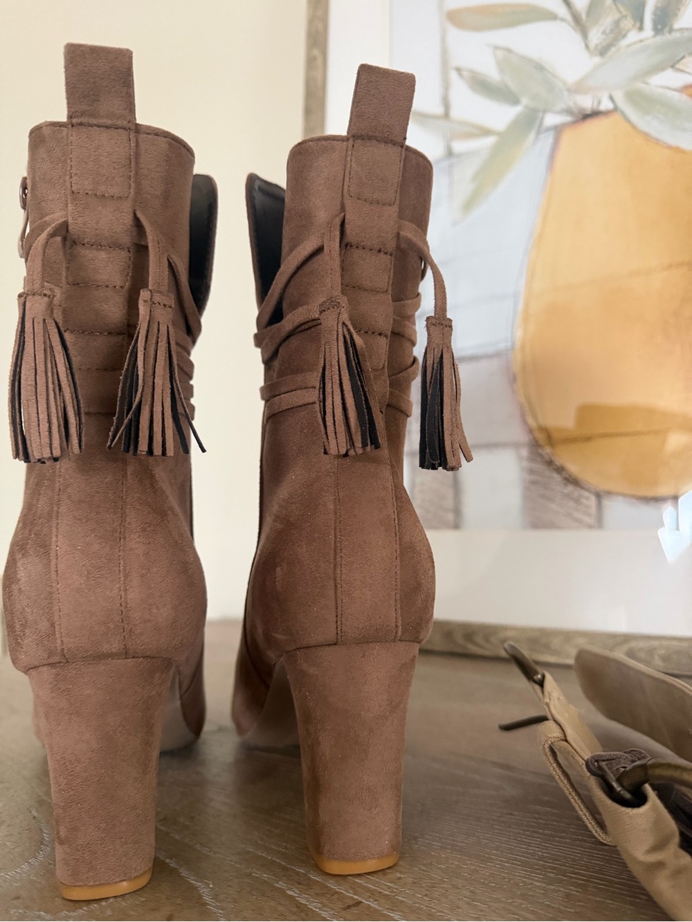Brown Suede Tassel Ankle Boots - Women's Fashion - Picture 2 of 5